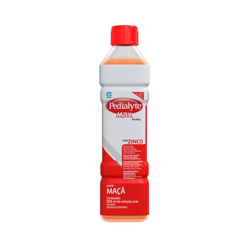 Repositor Hidroeletrolitico Com Zinco Maça Pedialyte Max Garrafa 500ml Soluçao Oral Esteril