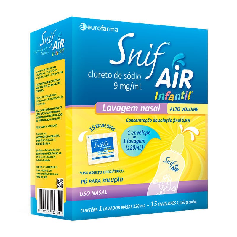 Snif Air Infantil 1,08 G Solução Nassal 15 Envelopes + Lavador