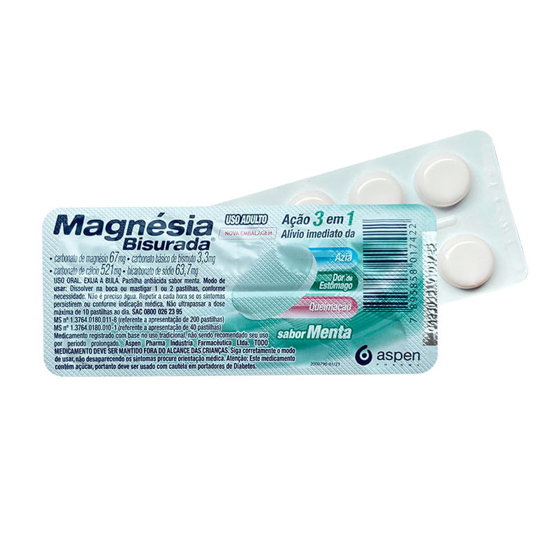 Magnesia Bisurada com 10 Pastilhas.
