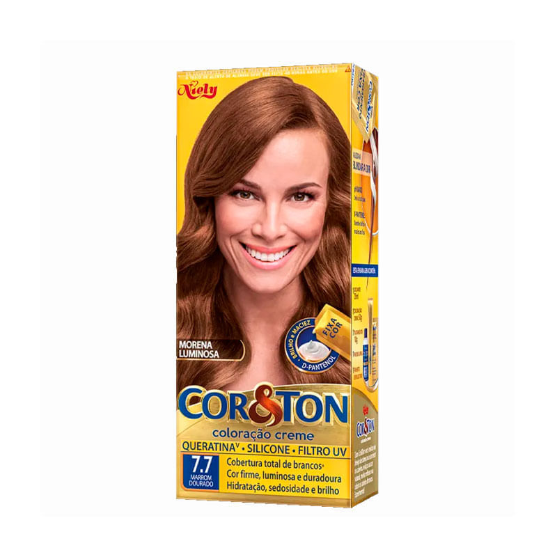 Tintura Capilar Permanente Niely Cor&Ton Cor 7.7 Marrom Dourado