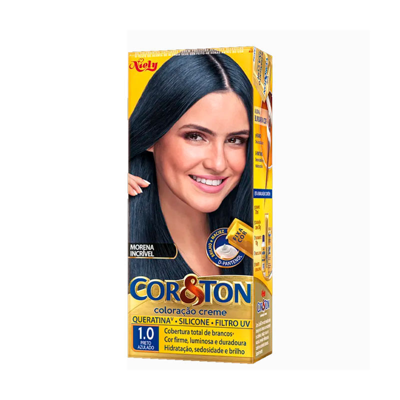 Tintura Capilar Permanente Niely Cor&Ton Cor 1.0 Preto Azulado