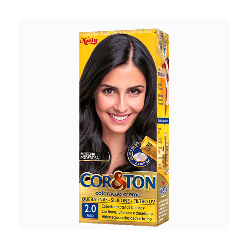 Tintura Capilar Permanente Niely Cor&Ton Cor 2.0 Preto