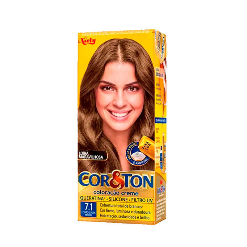Tintura Capilar Permanente Niely Cor&Ton Cor 7.1 Louro Cinza Medio