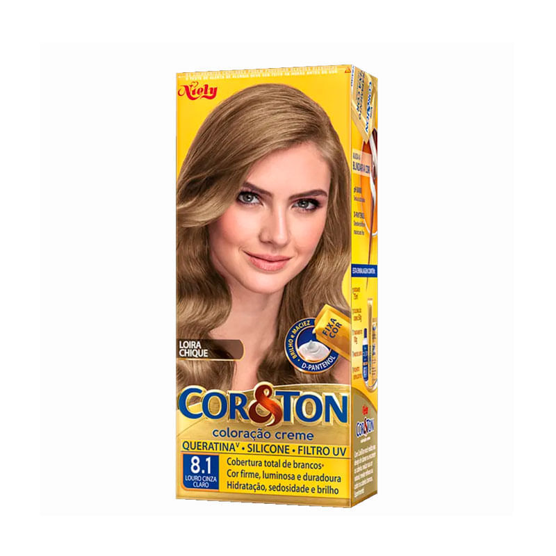 Tintura Capilar Permanente Niely Cor&Ton Cor 8.1 Louro Cinza Claro