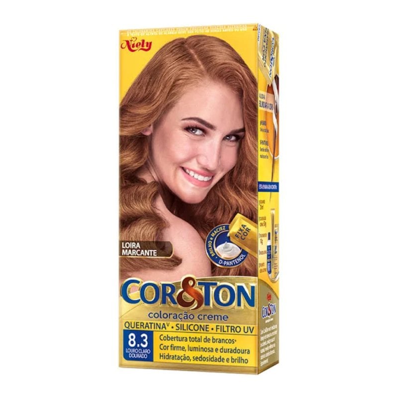 Tintura Capilar Permanente Niely Cor&Ton Cor 8.3 Louro Claro Dourado