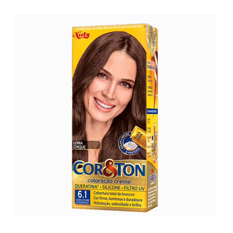 Tintura Capilar Permanente Niely Cor&Ton Cor 6.1 Louro Escuro Acinzentado