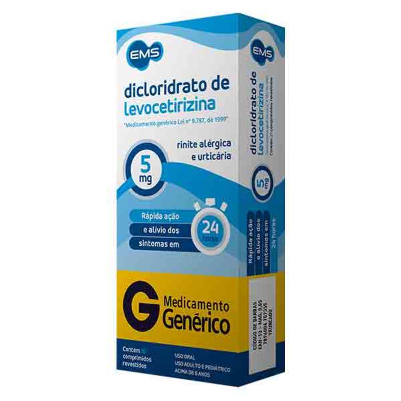 Dicloridrato de Levocetirizina 5mg 10 comprimidos EMS