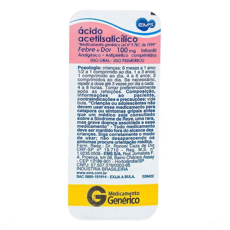 Ácido Acetilsalicílico 100mg 200 comprimidos Anovis