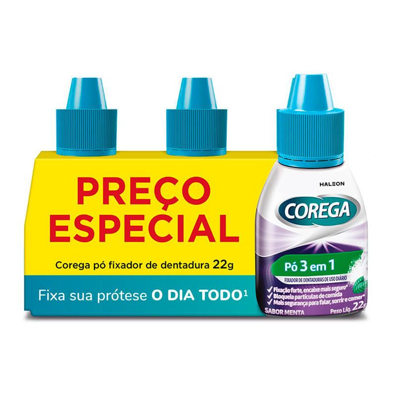 Corega Po Fixador De Dentadura 22g Leve 3 Ganhe 20% 3 Unidades