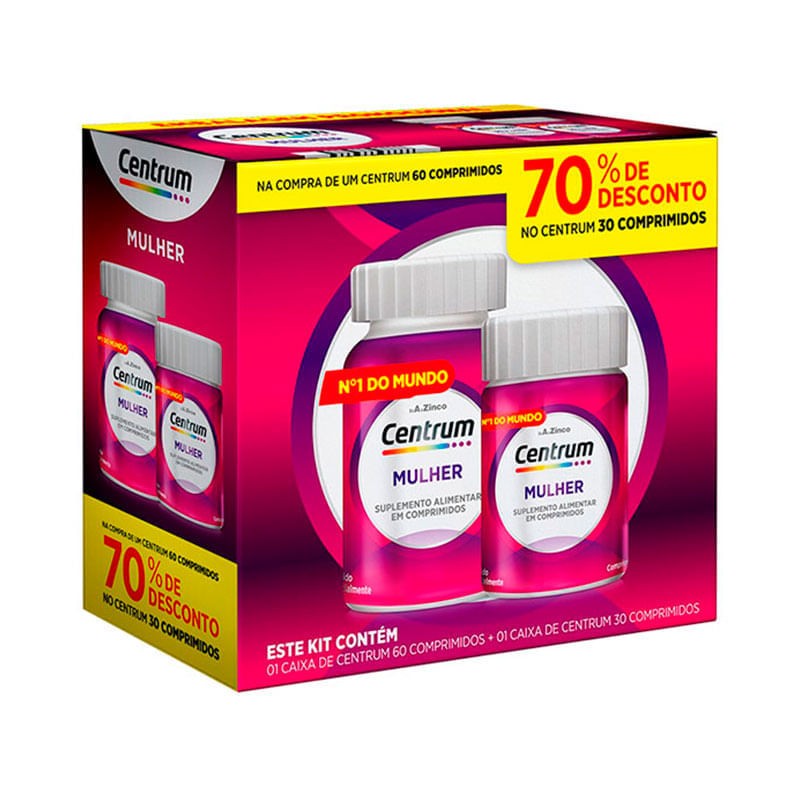 Kit Centrum Essentials Mulher c/60 Comprimidos Ganhe 70% Desconto Mulher c/30 Comprimidos