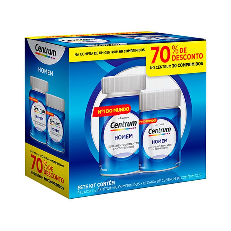 Pack Centrum Essentials Homem 60 Comprimidos Ganhe 70% Desconto Homem 30 Comprimidos