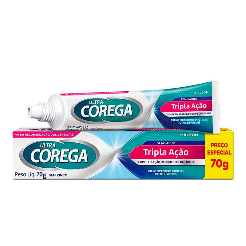 Corega Ultra Tripla Acao Sem Sabor Creme 70g