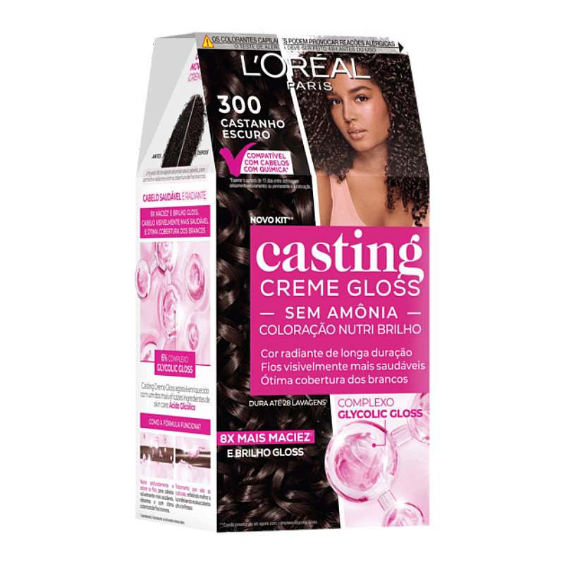 Tintura Capilar Sem Amonia Casting Creme Gloss Cor 300 Castanho Escuro