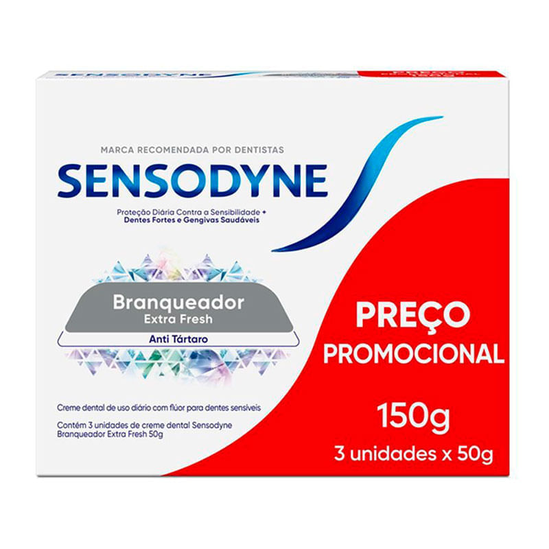 Pack Creme Dental Branqueador Extra Fresh Sensodyne Caixa 50g Cada Leve 3 Pague 2 Unidades