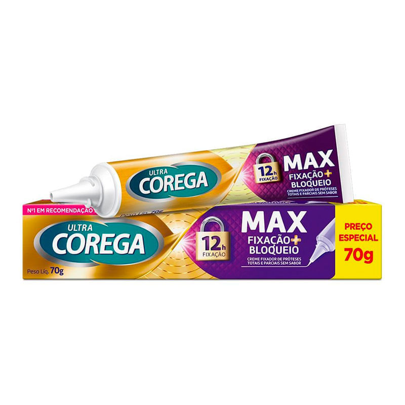 Corega Ultra Fixador De Dentadura Sem Sabor Creme 70g