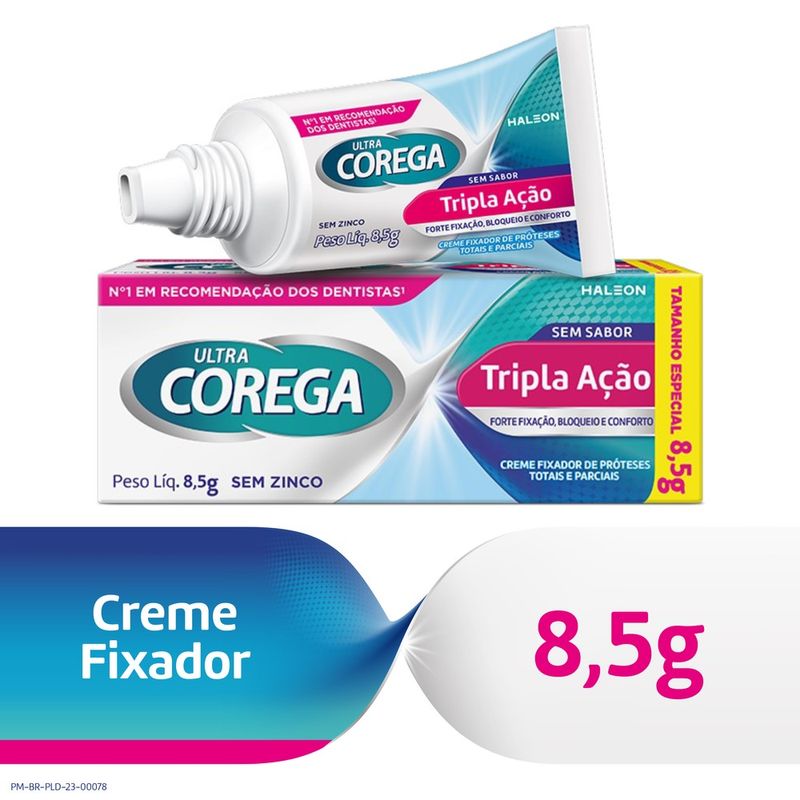 Corega Ultra Tripla Acao Sem Sabor Creme 8,5g
