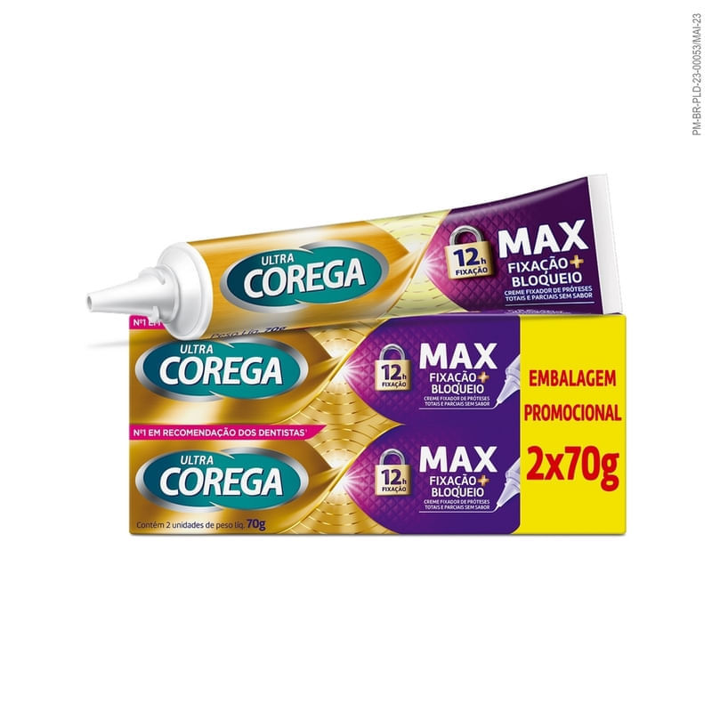 Kit Corega Ultra Fixador De Dentadura Sem Sabor Creme 70g Com 2