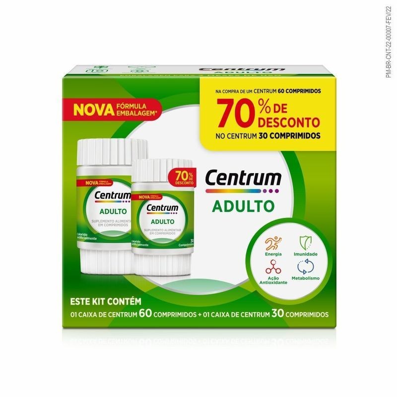 Kit Centrum c/ 60 Comprimidos Ganhe 70% Desconto c/30 Comprimidos
