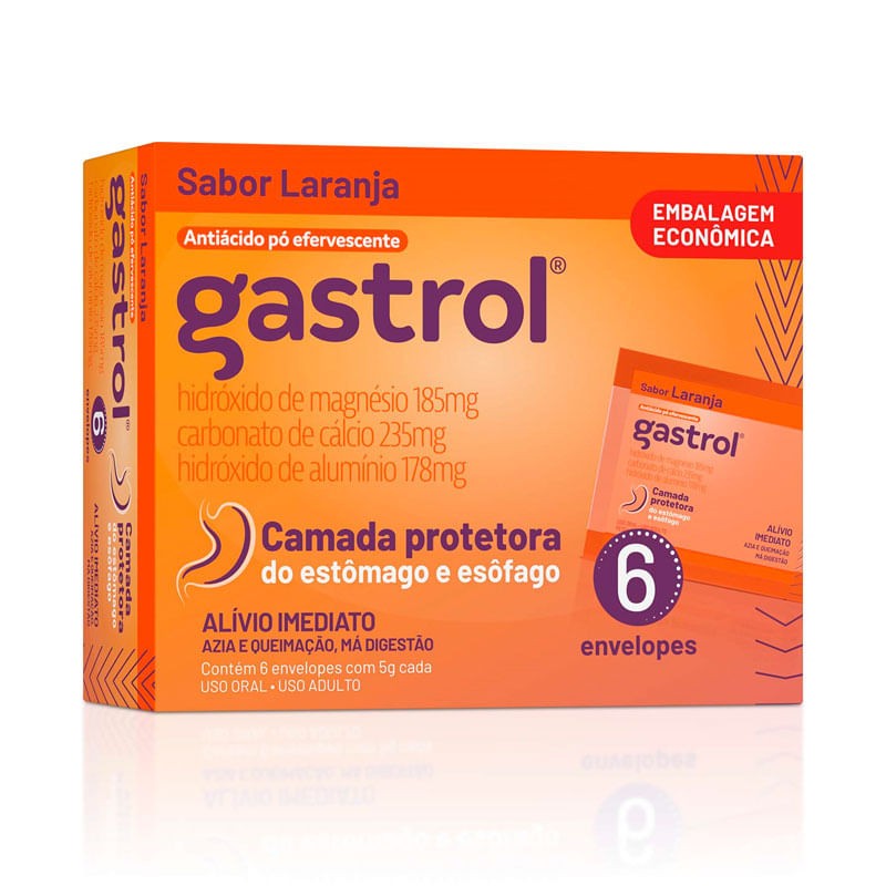 Gastrol 185mg Laranja Caixa 6 Envelopes 5g Cada Pó Efervescente Embalagem Economica