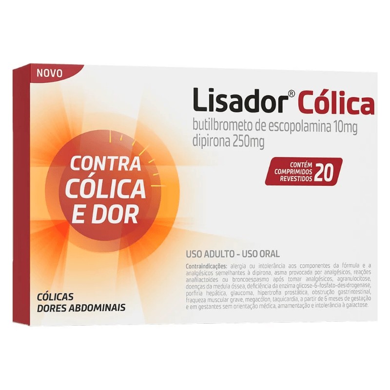 Lisador Colica Butilbrometo De Escopolamina 10mg + Dipirona Monoidratada 250mg Caixa 20 Comprimidos