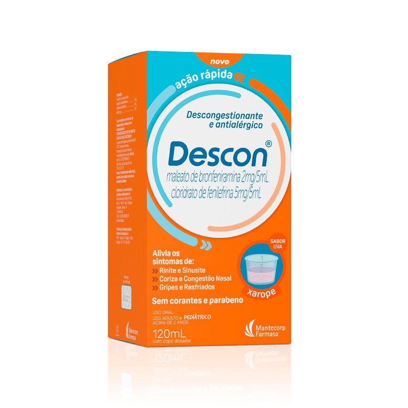 Descon Maleato De Bronfeniramina 2mg/5ml + Cloridrato De Fenilefrina 5mg/5ml Xarope 120ml