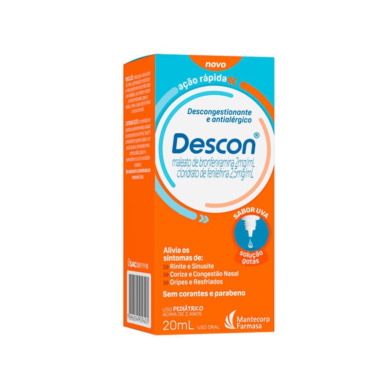 Descongestionante E Antialergico Descon 2mg/ml + 2.5mg/ml Solucao Gotas 20ml