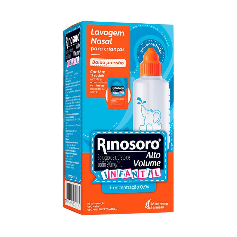 Lavagem Nasal Rinosoro Alto Volume Caixa 15 Saches Po Para Soluçao + 1 Lavador Nasal