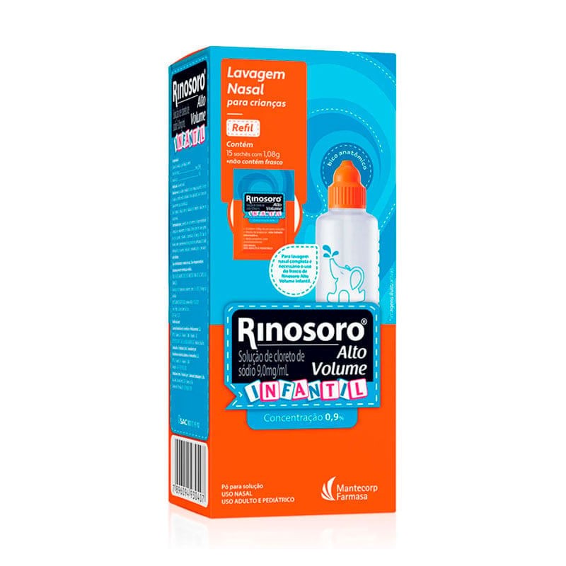 Lavagem Nasal Rinosoro Alto Volume Caixa 15 Saches Po Para Soluçao Refil