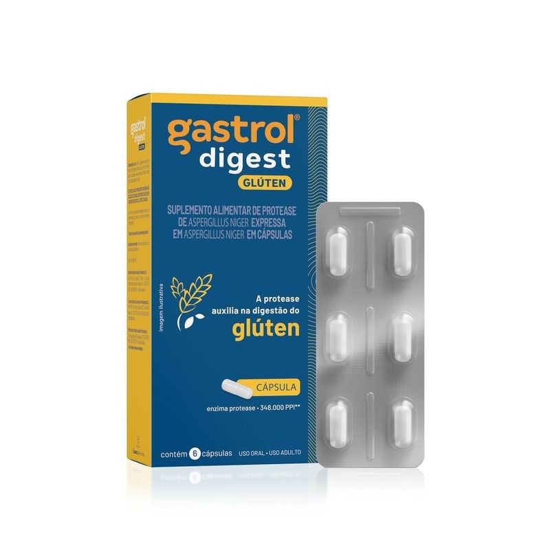 Enzima Protease 348.000ppi Gastrol Digest Glúten Caixa 6 Cápsulas