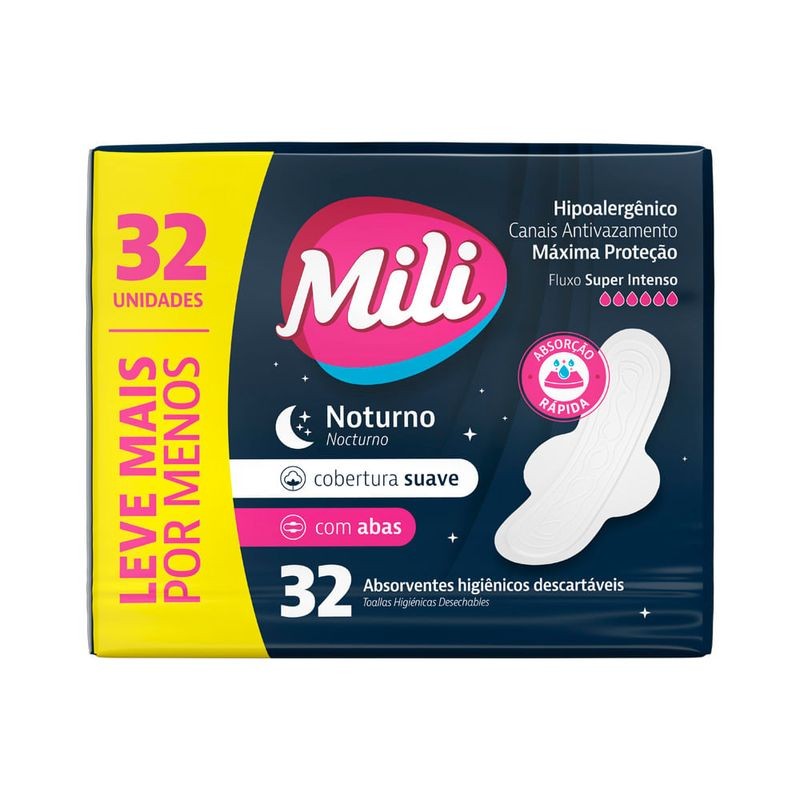 Absorvente Noturno Suave 32 un com Abas Mili