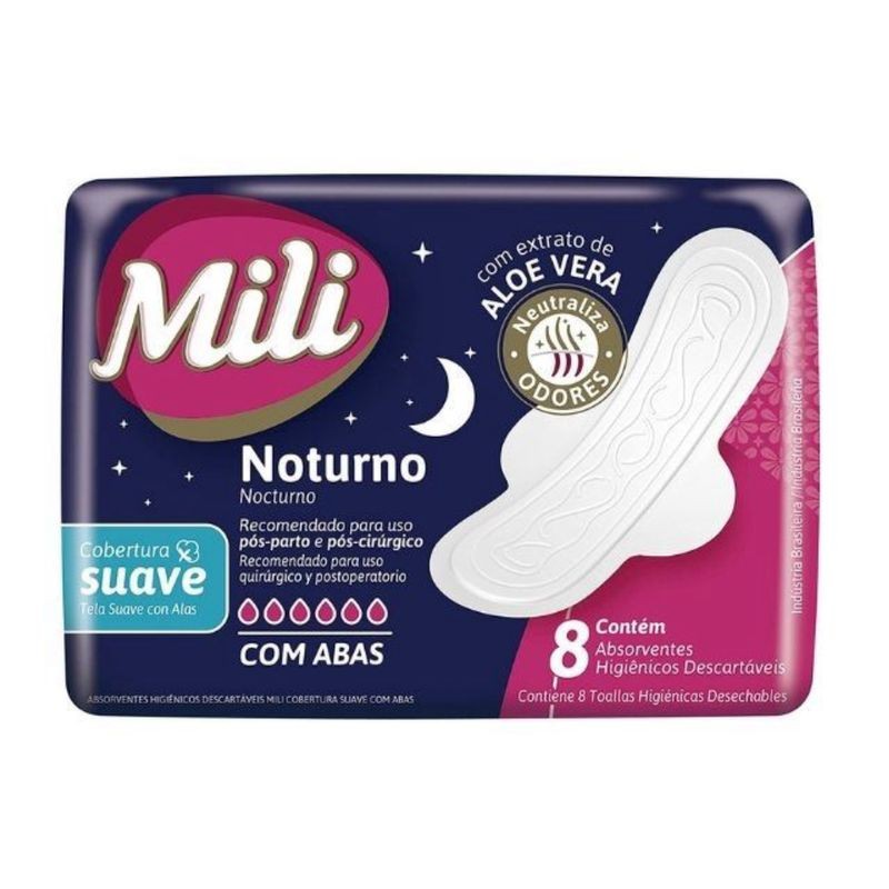 Absorvente Noturno Suave 8 un com Abas Mili