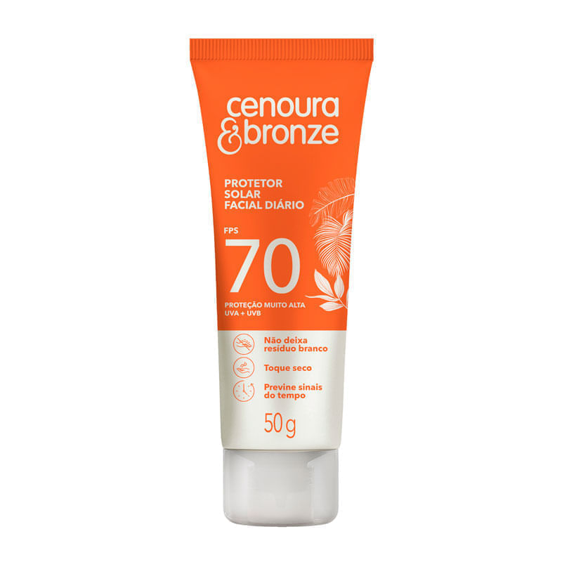 Protetor Solar Cenoura & Bronze Facial FPS 70 Toque Seco 50g
