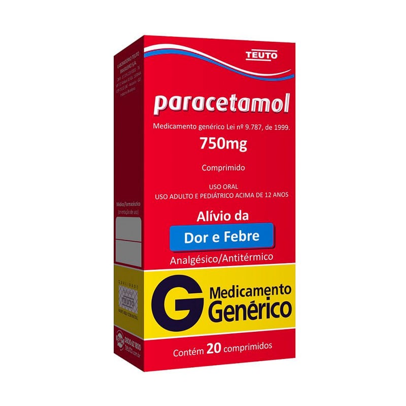 Paracetamol 750mg 20 comprimidos Teuto