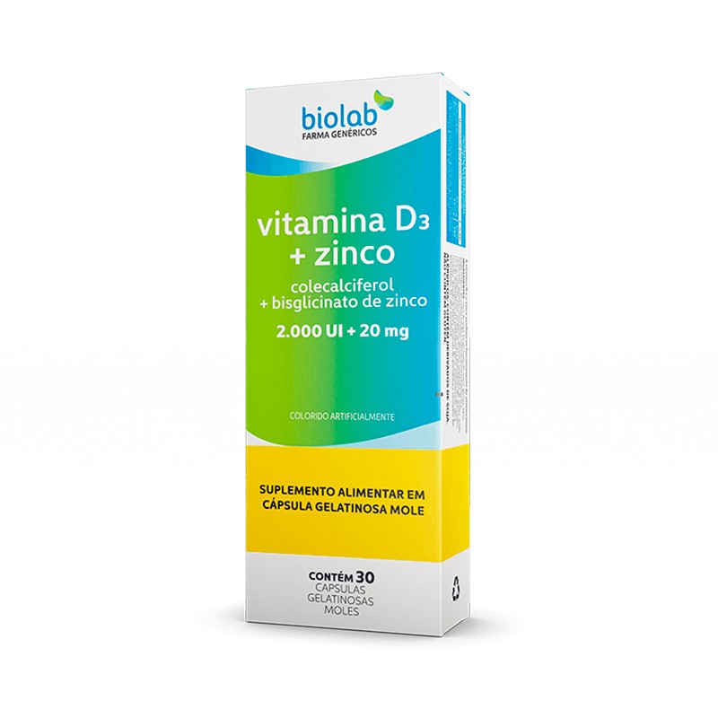 Vitamina D3 + Zinco 200UI + 20mg c/30 Capsulas