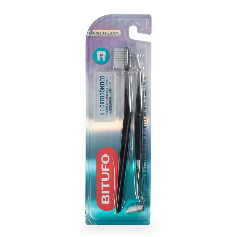Kit Bitufo 1 Escova Dental Ortodontico Com 6 Cilindros Conicos