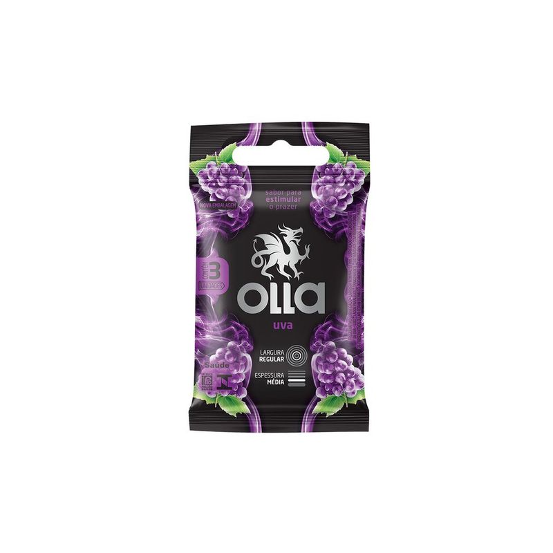 Preservativo Olla Lubrificado Uva Com 3