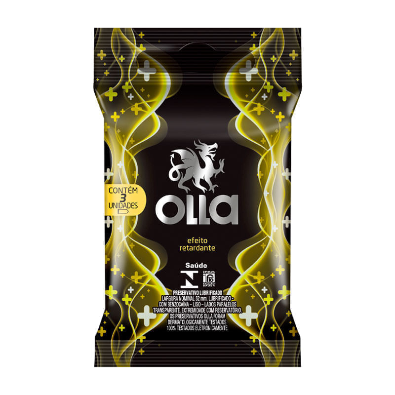 Preservativo Olla Lubrificado Prolong Efeito Retardante Com 3
