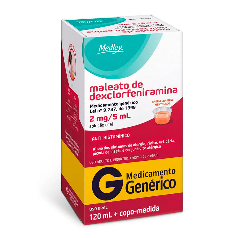 Maleato de Dexclorfeniramina 2mg/5ml solução 120ml Medley