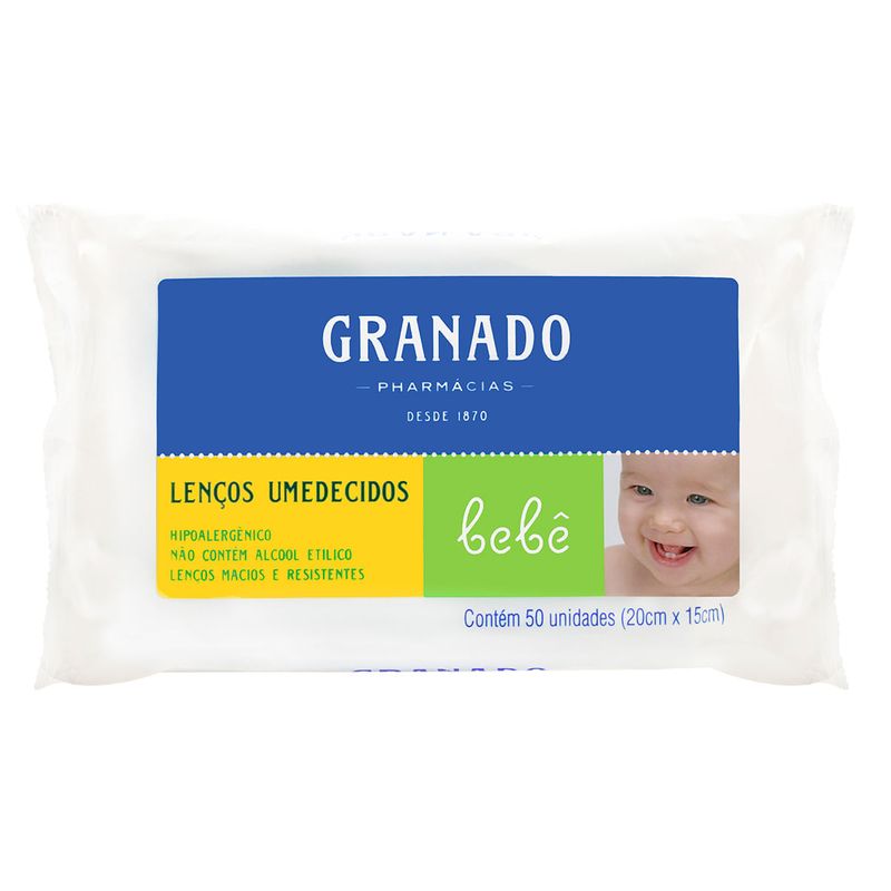 Lenco Umedecido Bebe Tradicional Granado Com 50 Unidades