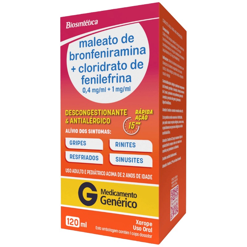 Bronfeniramina + Fenilefrina 0,4mg + 1mg solução 120ml Biosintética