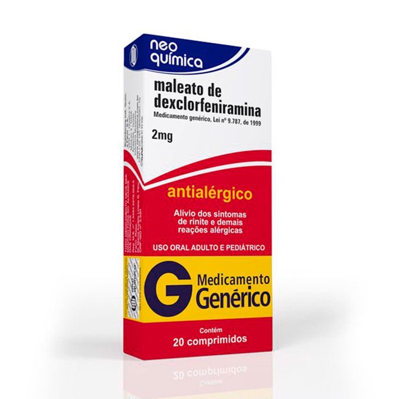 Maleato de Dexclorfeniramina 2mg 20 comprimidos Neo Química