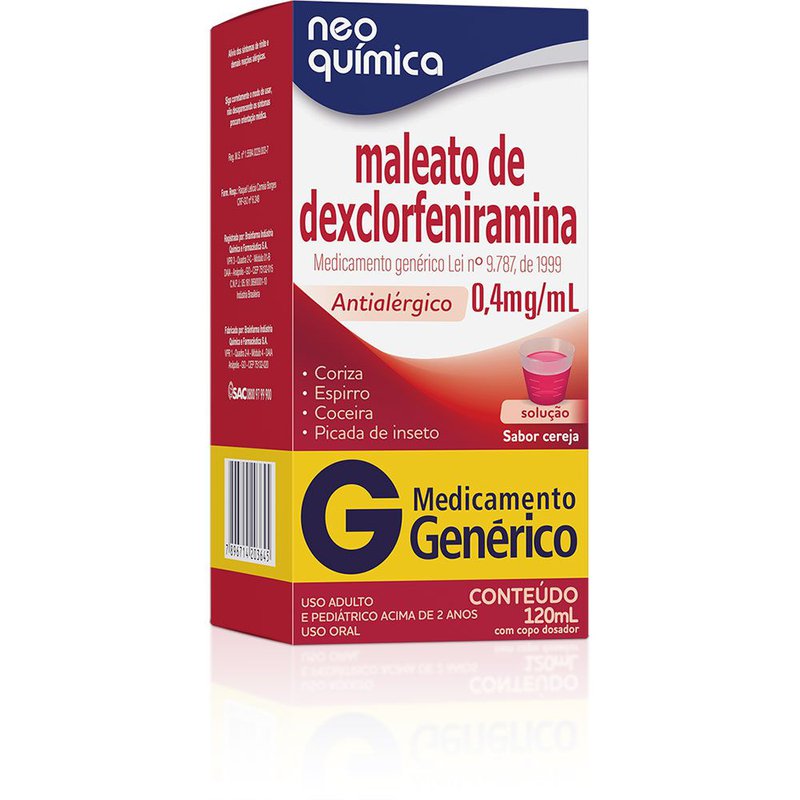 Maleato de Dexclorfeniramina 2mg/5ml solução 120ml Neo Química