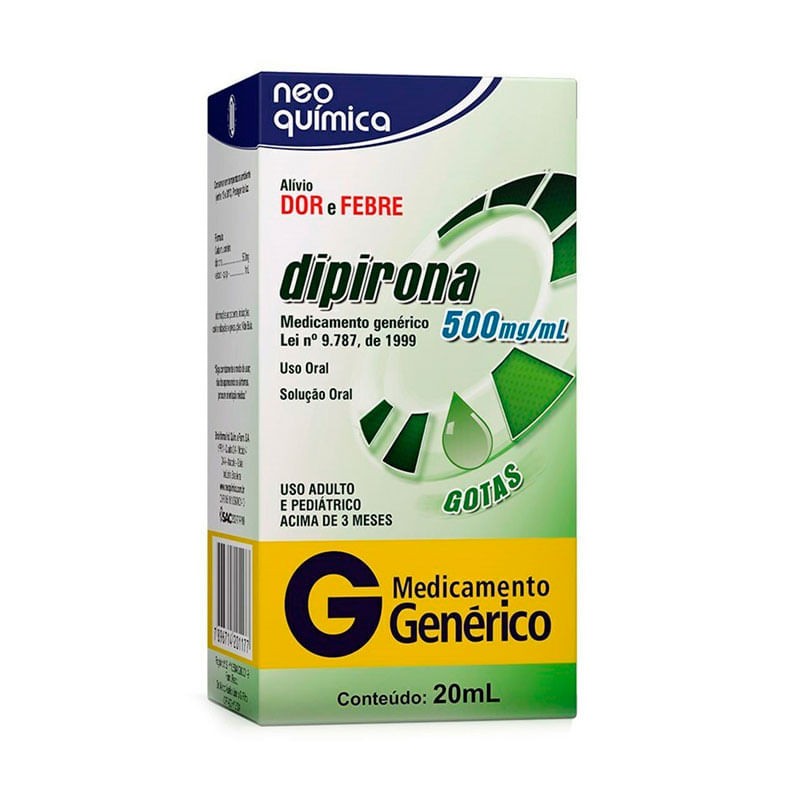 Dipirona Sódica 500mg solução 20ml Neo Química