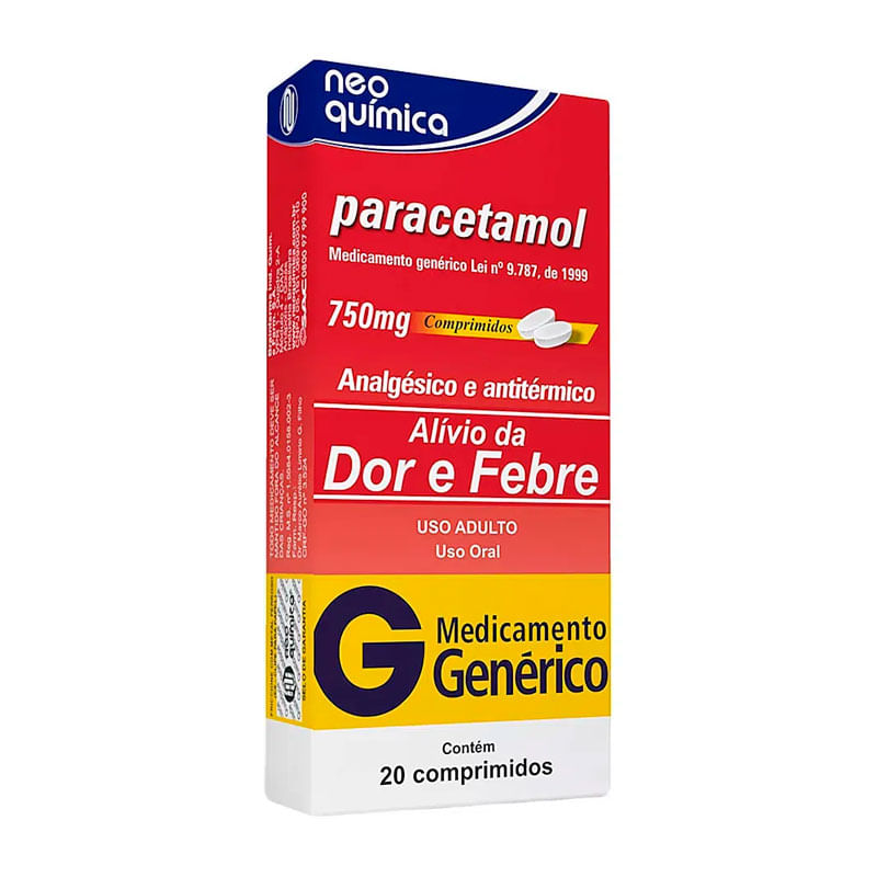 Paracetamol 750mg 20 comprimidos Neo Química