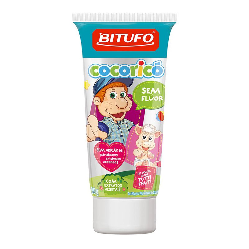 Gel Dental Bitufo Cocorico Sem Fluor Tutti Frutti 90g