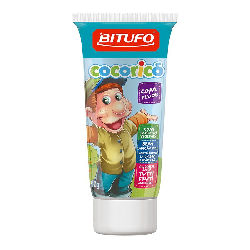 Gel Dental Bitufo Cocorico Com Fluor Sabor Tutti-Frutti 90g