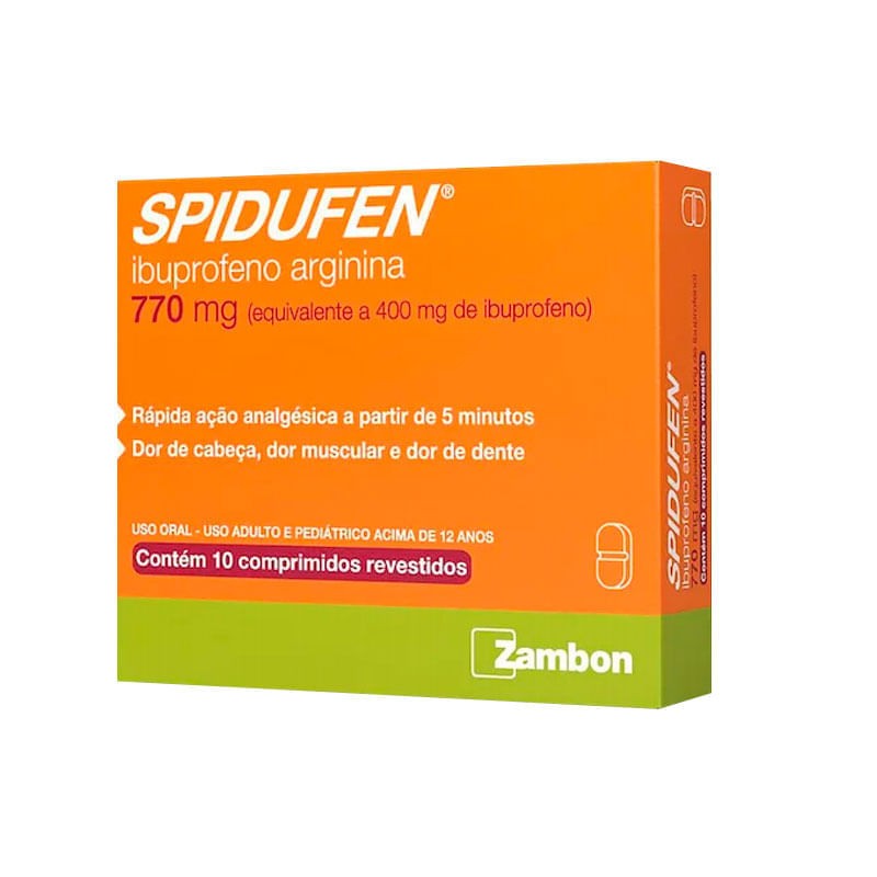 Spidufen 770mg Ibuprofeno 400mg+ Arginina 370mg 10 Comprimidos Revestidos