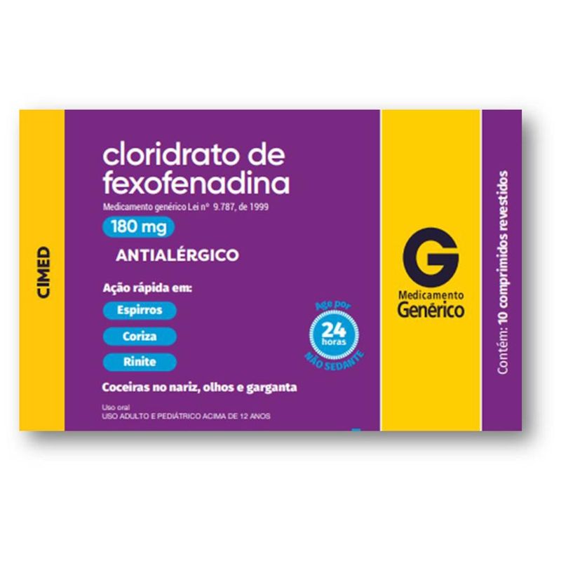 Cloridrato de Fexofenadina 180mg 10 comprimidos Cimed