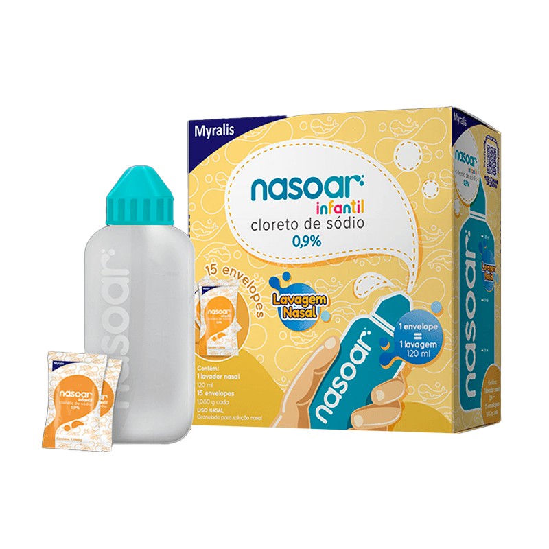 Nasoar Infantil 0,9% Soluçao Nasal 15 Envelopes + Lavador Nasal 120ml