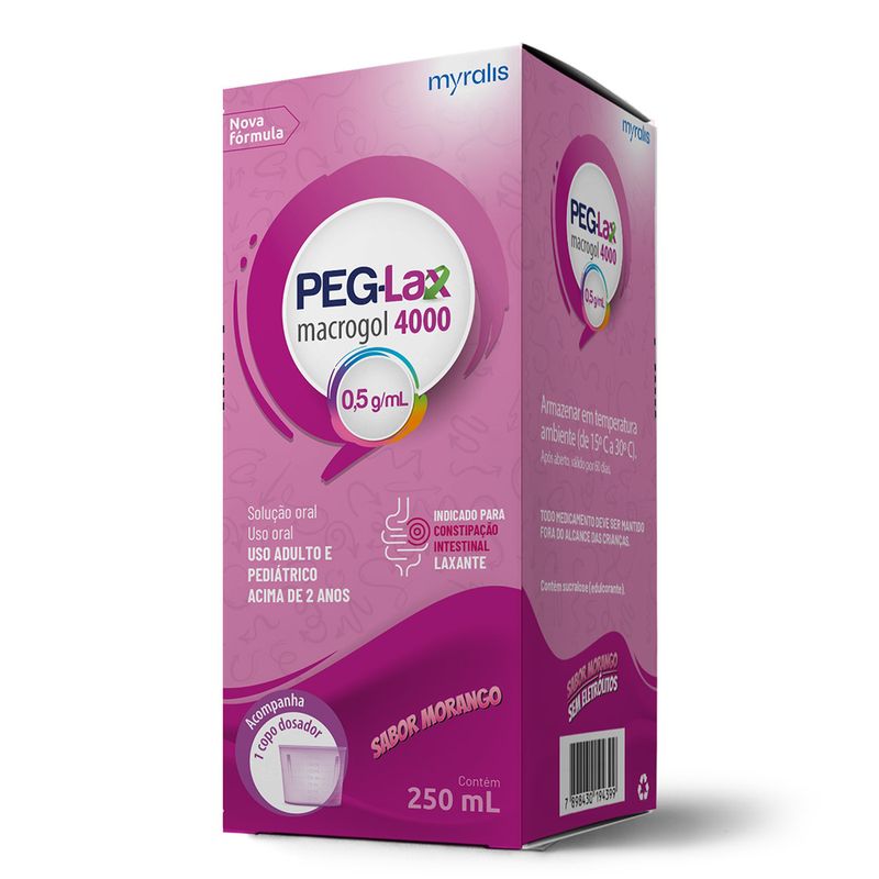 Peg-lax 0,5g/ml Morango Myralis Pharma Caixa 250ml Soluçao + Copo Dosador